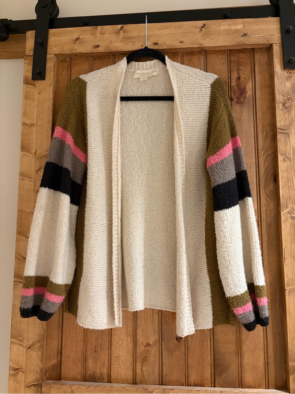 Luxe Open-Front Stripe Cardigan - Cream, Olive & Pink